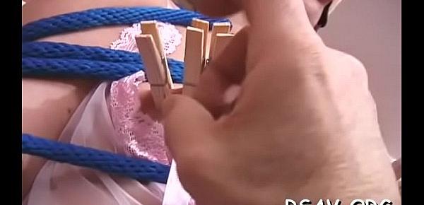  Infirm young cutie gets totaly tied up and strapped